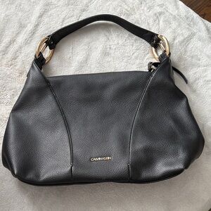 Calvin Klein Black Shoulder Bag with Gold Accents